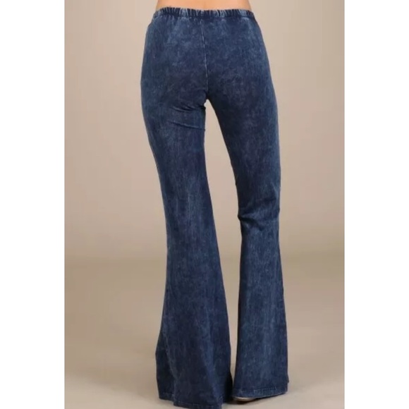 Electric Blue Boho Mineral Wash Flared Pants - Picture 4 of 6
